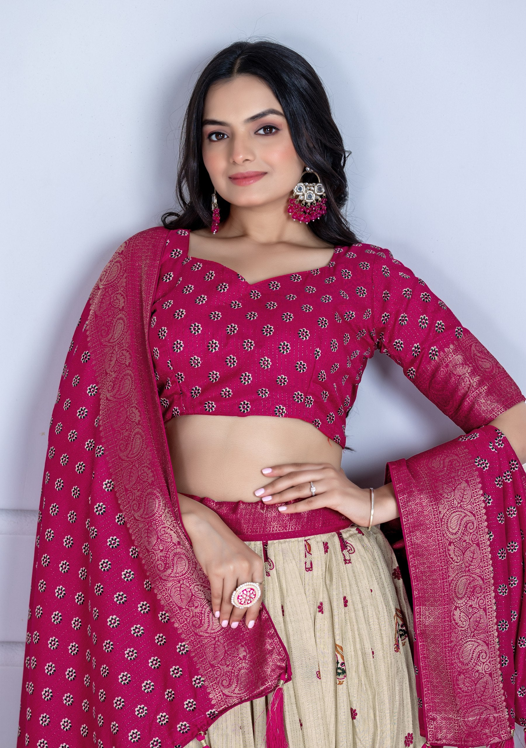 ✨ "Heavy Lichi Jacquard Lehenga Choli with Dupatta | Stitched Upto Size 44 | Wedding & Party Wear (1.2 KG) 🌹"