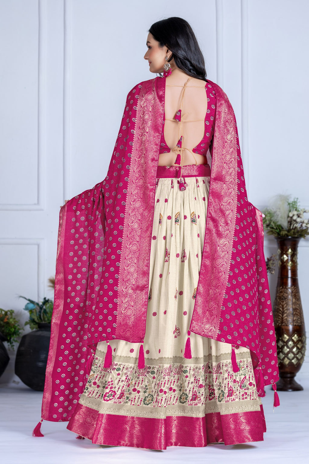 ✨ "Heavy Lichi Jacquard Lehenga Choli with Dupatta | Stitched Upto Size 44 | Wedding & Party Wear (1.2 KG) 🌹"