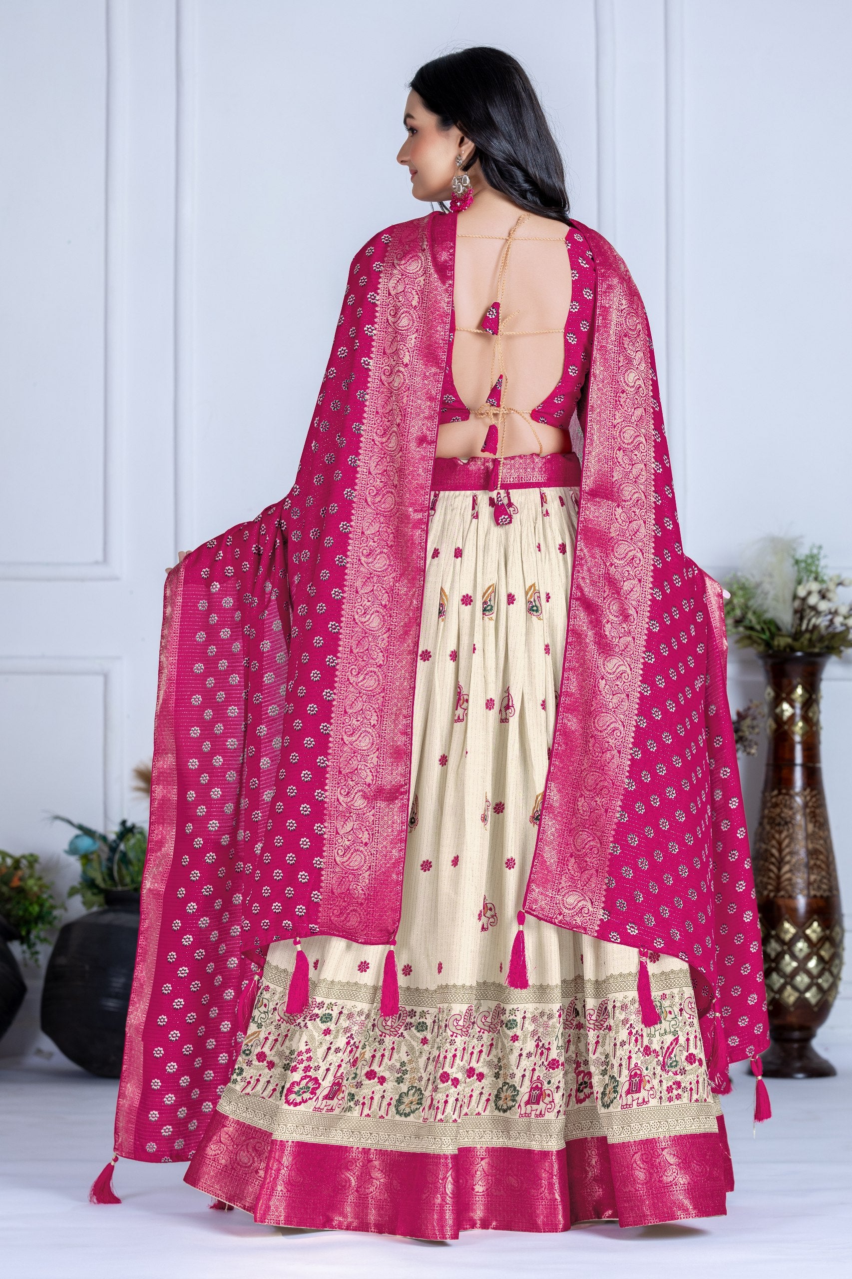 ✨ "Heavy Lichi Jacquard Lehenga Choli with Dupatta | Stitched Upto Size 44 | Wedding & Party Wear (1.2 KG) 🌹"