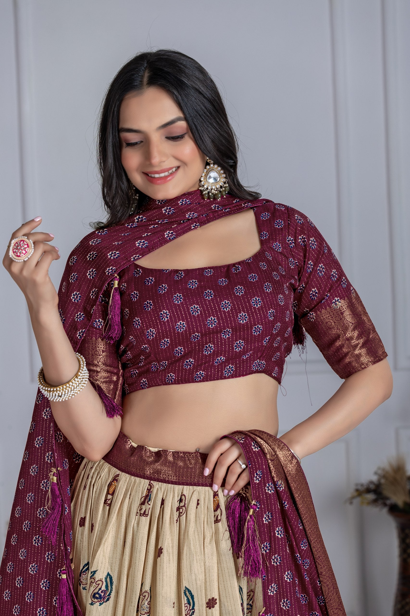 ✨ "Heavy Lichi Jacquard Lehenga Choli with Dupatta | Stitched Upto Size 44 | Wedding & Party Wear (1.2 KG) 🌹"