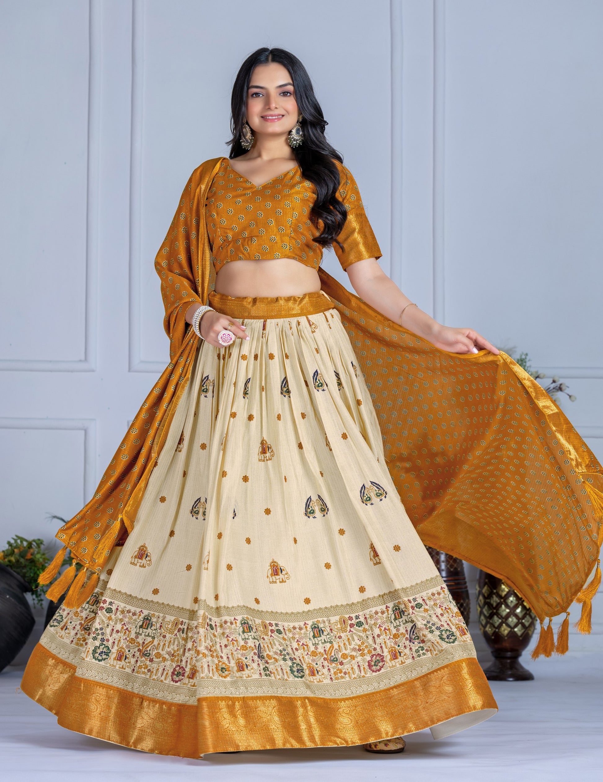 ✨ "Heavy Lichi Jacquard Lehenga Choli with Dupatta | Stitched Upto Size 44 | Wedding & Party Wear (1.2 KG) 🌹"