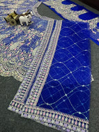 “Royal Blue Butterfly Net Lehenga with Coding Sequins & Peacock Embroidery – Length 42, Blouse up to 5XL”