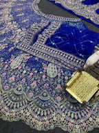 “Royal Blue Butterfly Net Lehenga with Coding Sequins & Peacock Embroidery – Length 42, Blouse up to 5XL”