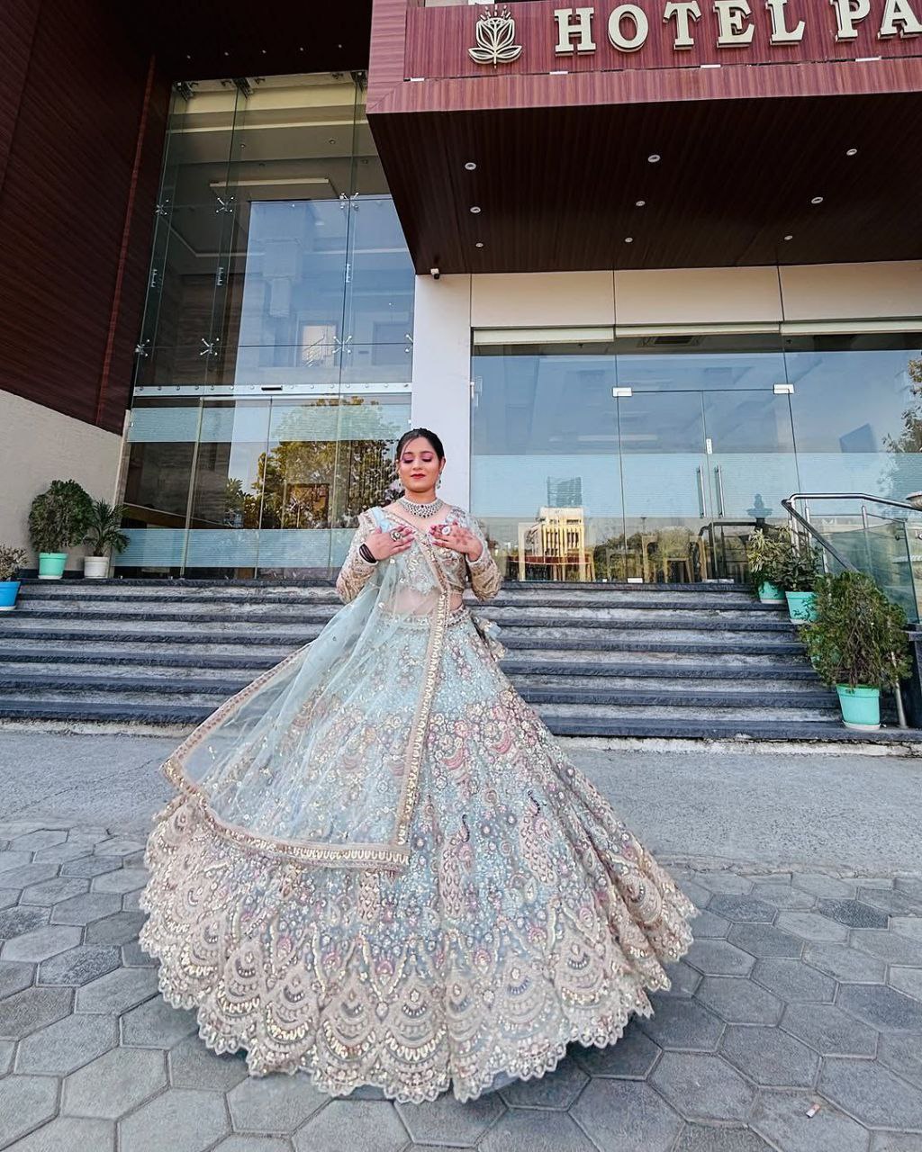 “Pastel Blue Butterfly Net Lehenga with Coding Sequins Embroidery – Length 42, Blouse up to 5XL”