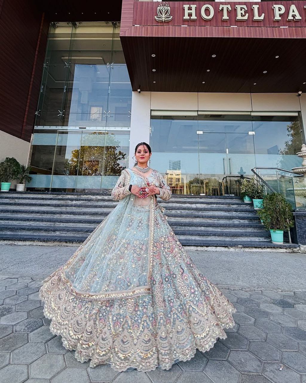 “Pastel Blue Butterfly Net Lehenga with Coding Sequins Embroidery – Length 42, Blouse up to 5XL”