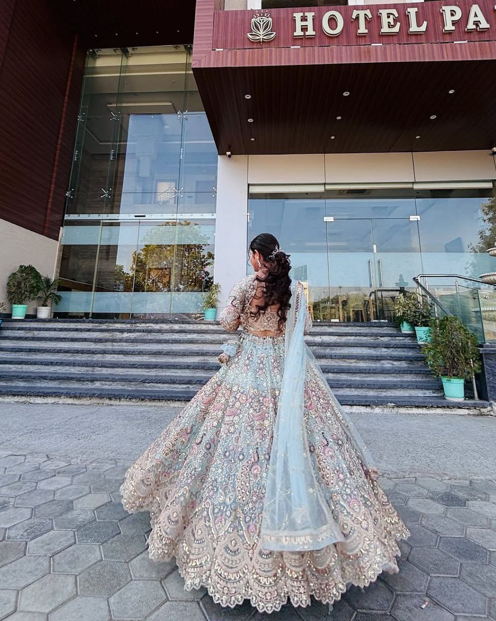 “Pastel Blue Butterfly Net Lehenga with Coding Sequins Embroidery – Length 42, Blouse up to 5XL”