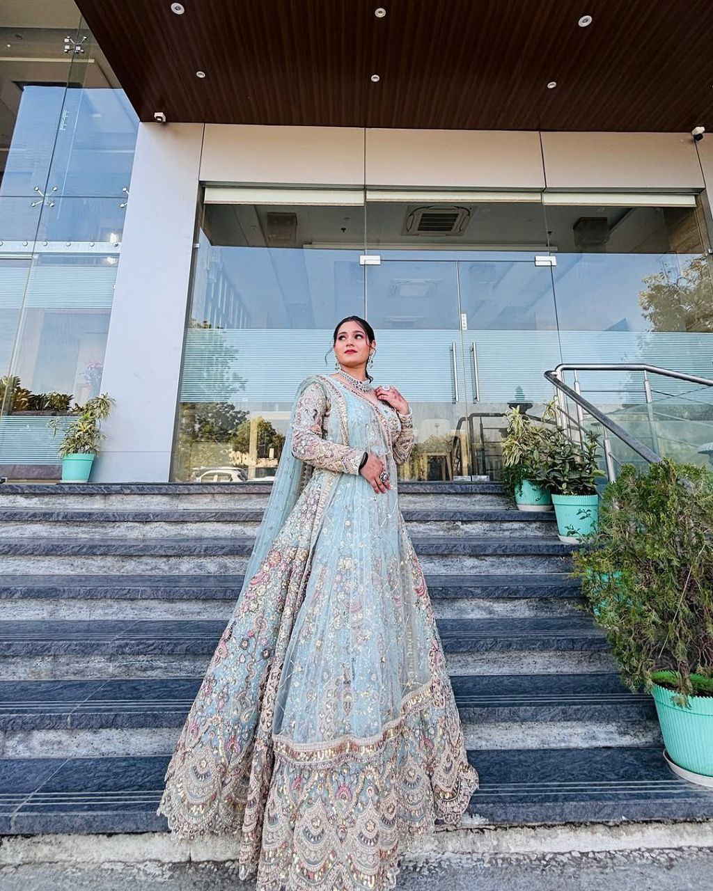 “Pastel Blue Butterfly Net Lehenga with Coding Sequins Embroidery – Length 42, Blouse up to 5XL”