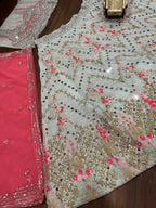 “Pastel  Faux Georgette Lehenga with Real Mirror & Sequins Embroidery – Butterfly Net Dupatta, Blouse up to 5XL”