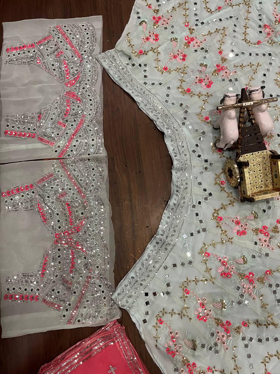 Real Mirror Work Faux Georgette Lehenga with Sequins Embroidery & Net Dupatta – Wedding & Party Wear