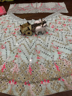 “Pastel  Faux Georgette Lehenga with Real Mirror & Sequins Embroidery – Butterfly Net Dupatta, Blouse up to 5XL”