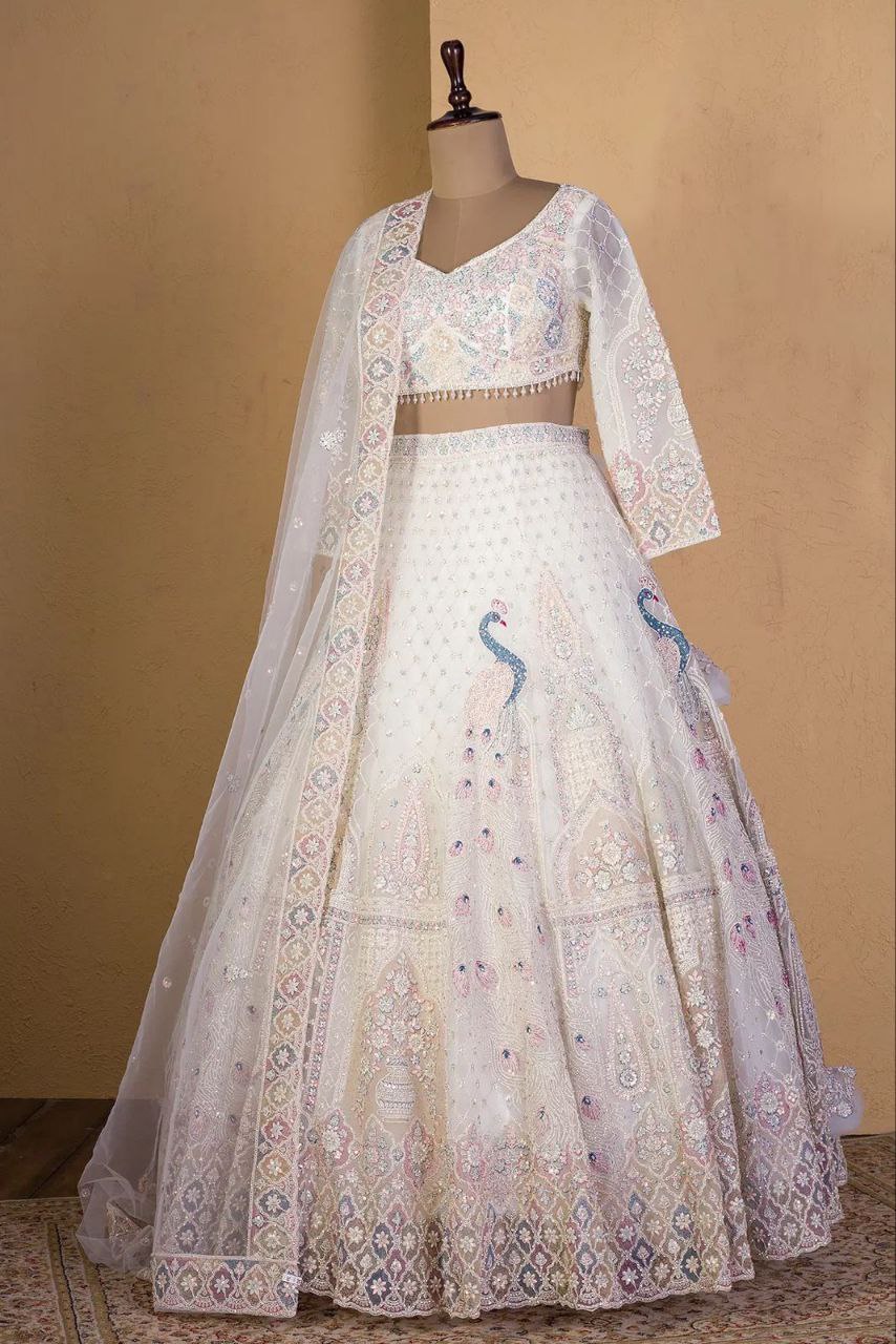 Premium Butterfly Net Lehenga Choli Set - 3.5m Flare with Peacock Design