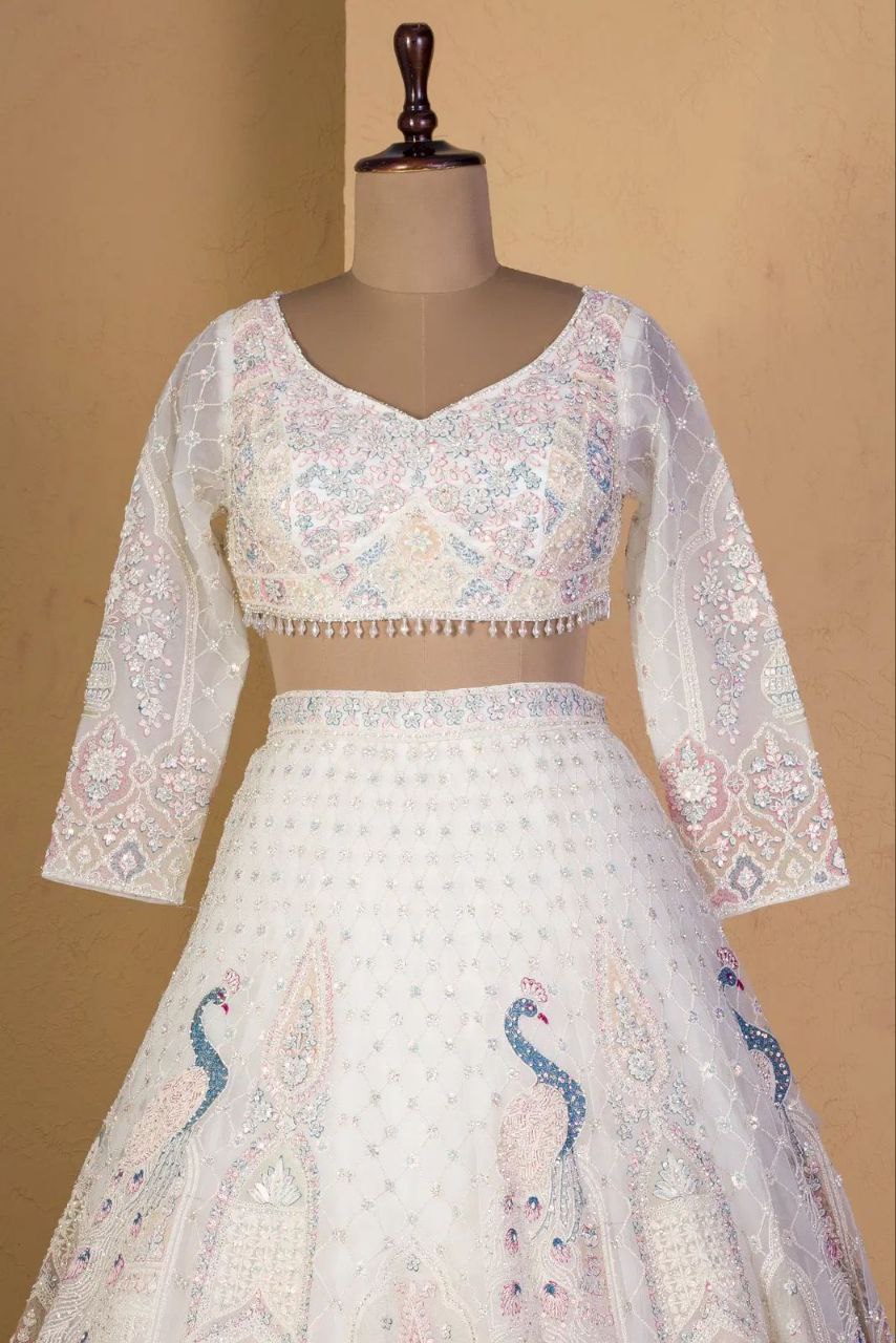 Premium Butterfly Net Lehenga Choli Set - 3.5m Flare with Peacock Design