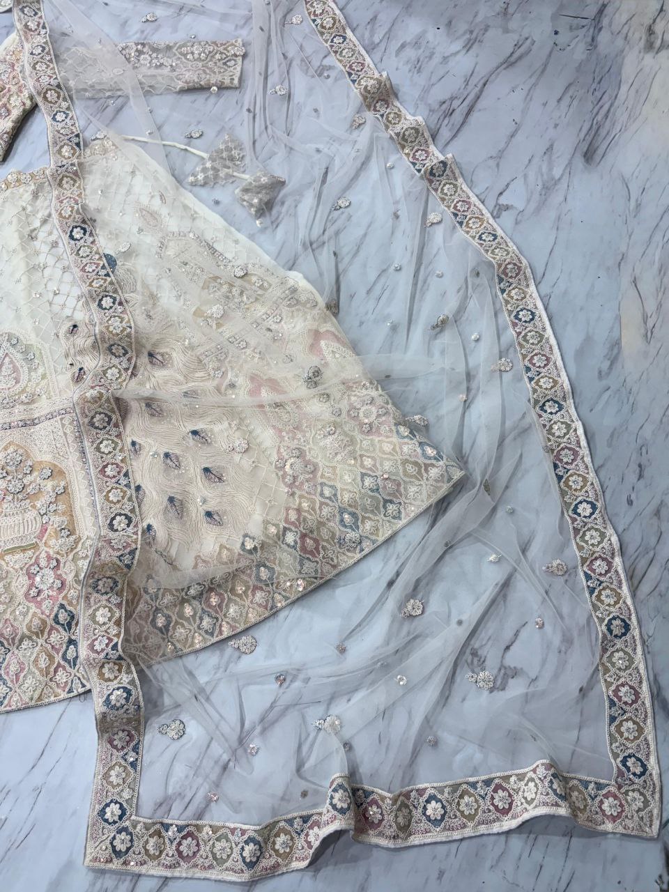 Premium Butterfly Net Lehenga Choli Set - 3.5m Flare with Peacock Design