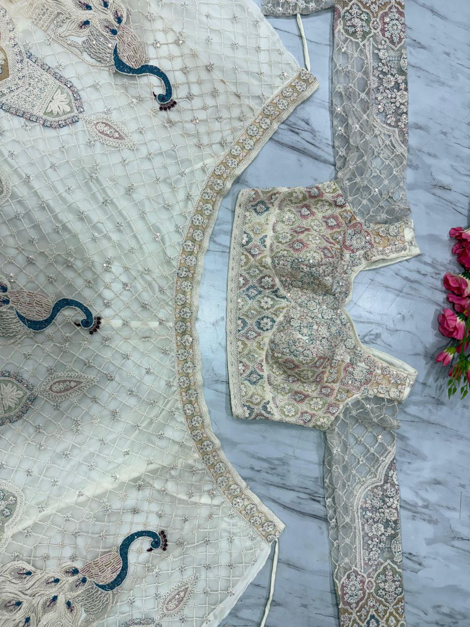 Premium Butterfly Net Lehenga Choli Set - 3.5m Flare with Peacock Design