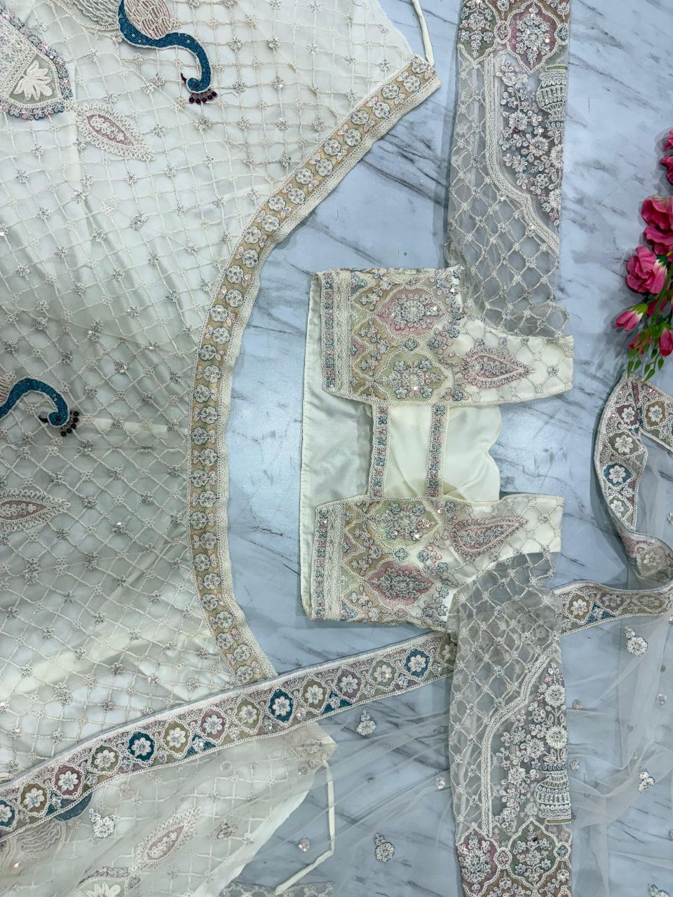 Premium Butterfly Net Lehenga Choli Set - 3.5m Flare with Peacock Design
