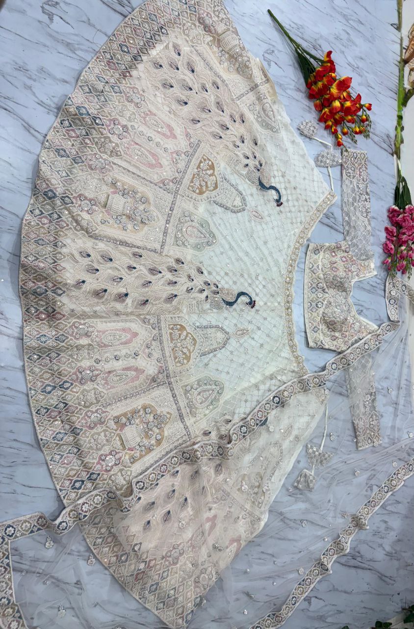 Premium Butterfly Net Lehenga Choli Set - 3.5m Flare with Peacock Design