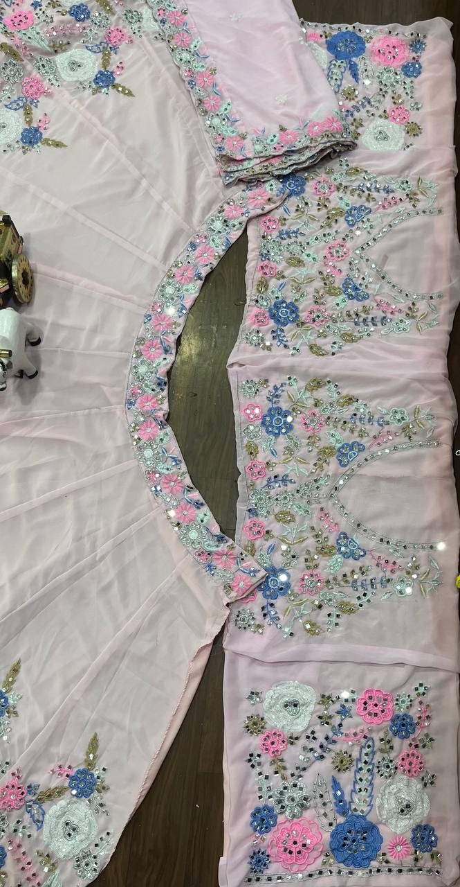 Fox Georgette Mirror Work Lehenga with Sequins Embroidery for Weddings & Parties