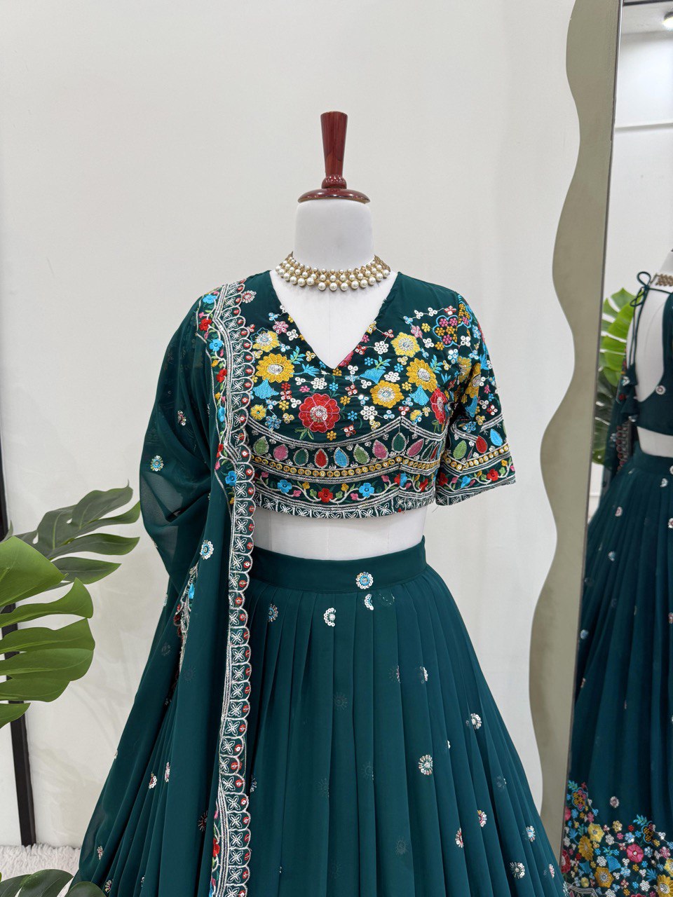 Faux Georgette Lehenga Choli Set - Thread & Sequence Embroidered Ethnic Wear