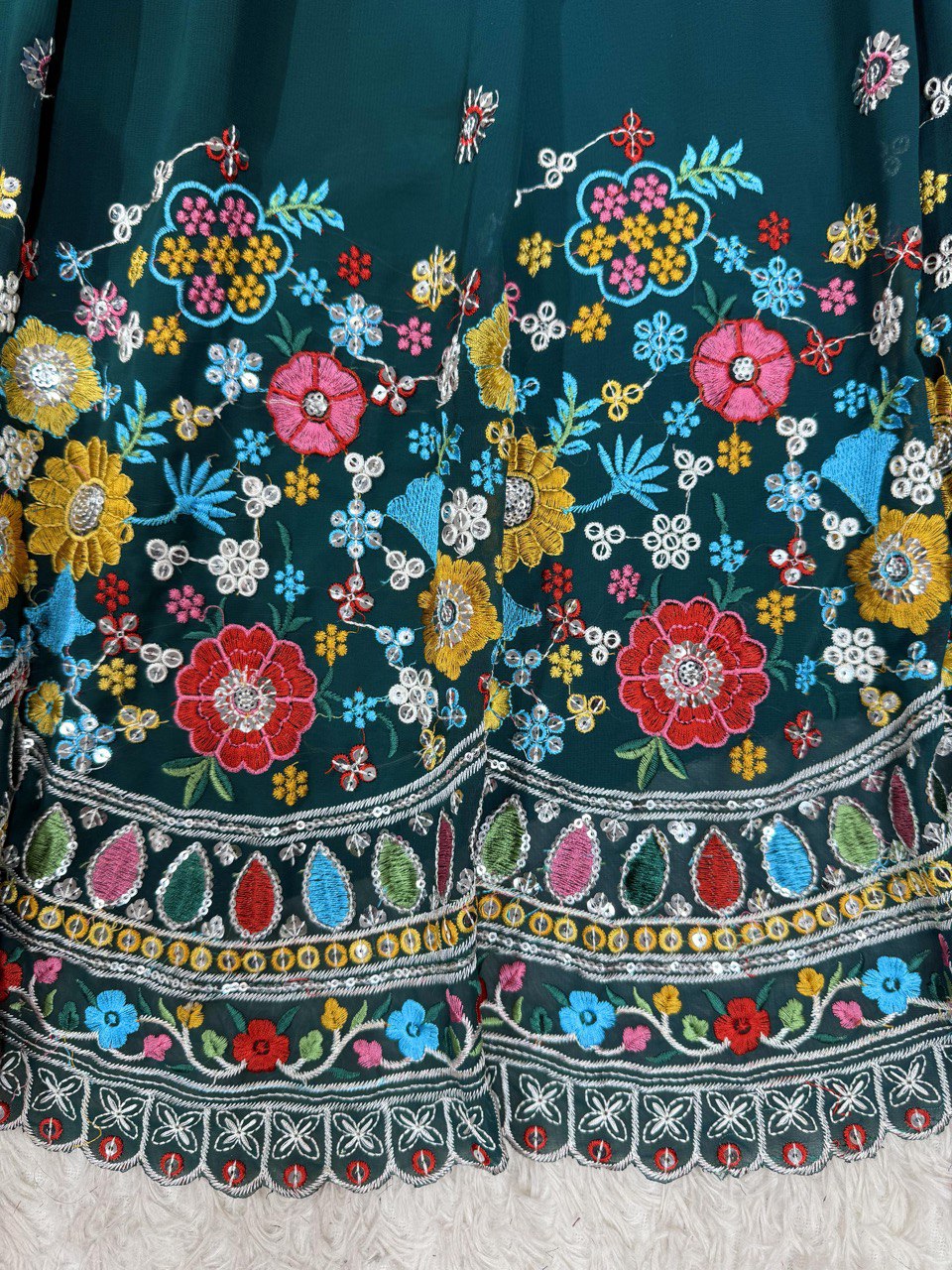 Faux Georgette Lehenga Choli Set - Thread & Sequence Embroidered Ethnic Wear