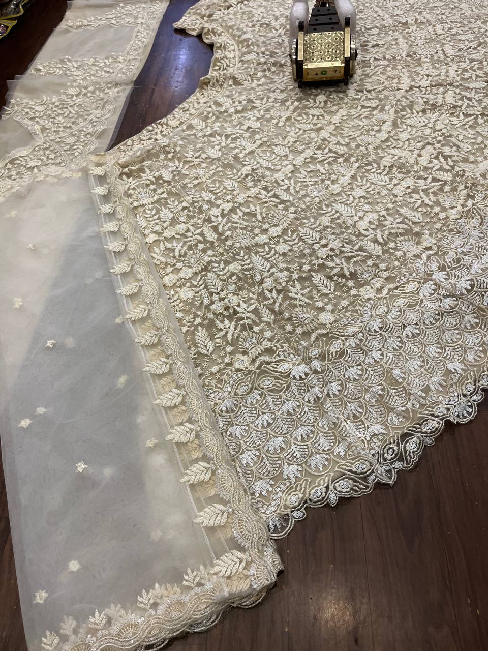 Traditional White Embroidered Lehenga Choli with Blouse