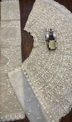 Soft Net Lehenga Choli with Intricate White Thread Embroidery