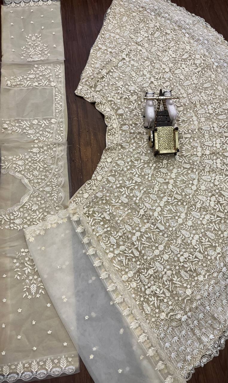 Traditional White Embroidered Lehenga Choli with Blouse