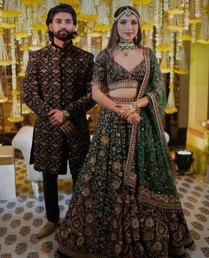 Multicolour Mehandi Colour faux Georgette lehenga with sequins Embroidery Work  and designer blouse perfect match for you