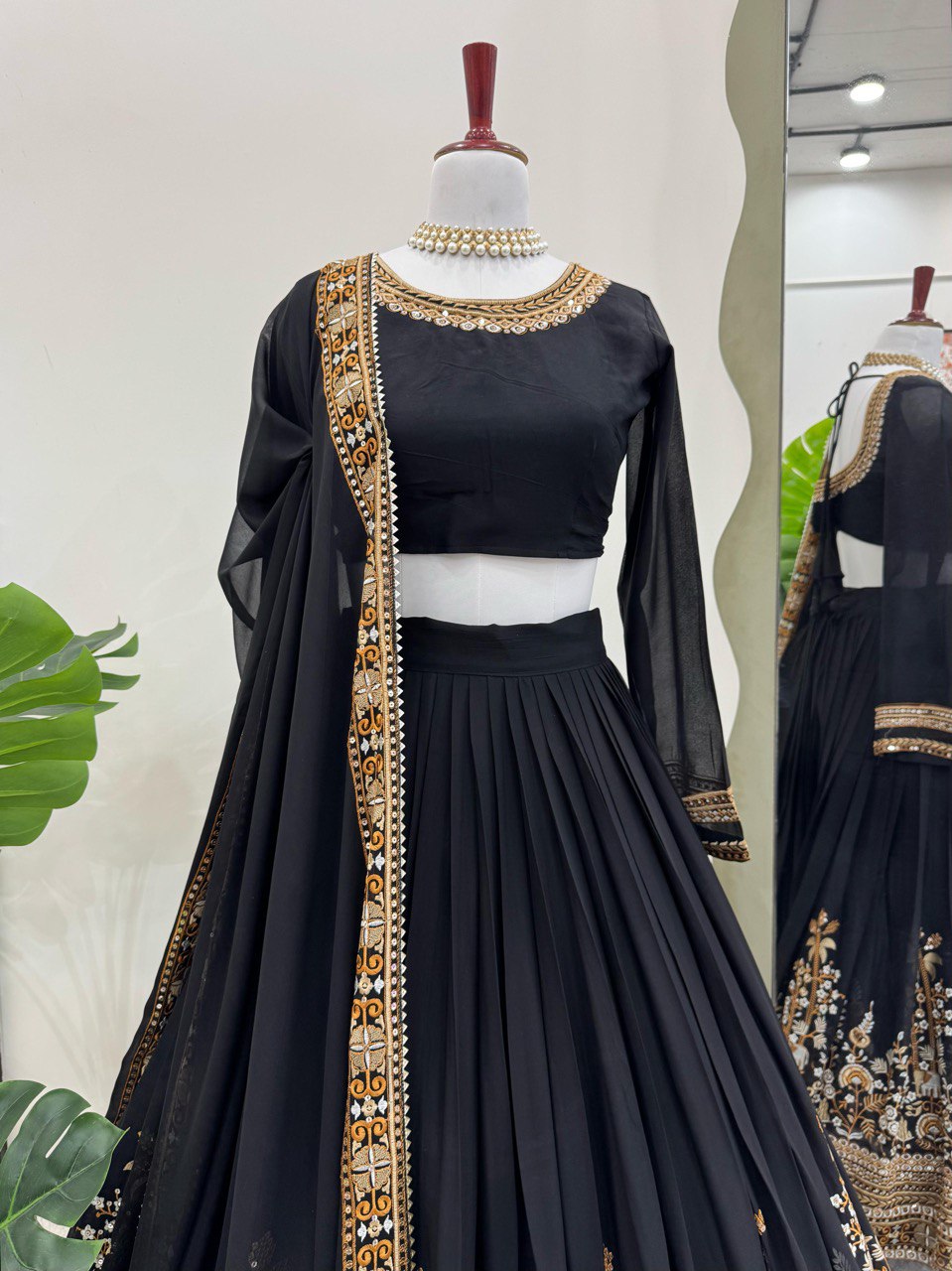 Semi-Stitched Lehenga Choli Set - 4m Flare, Faux Georgette, Sequence & Thread Work, Cancan Layer, Embroidered Dupatta
