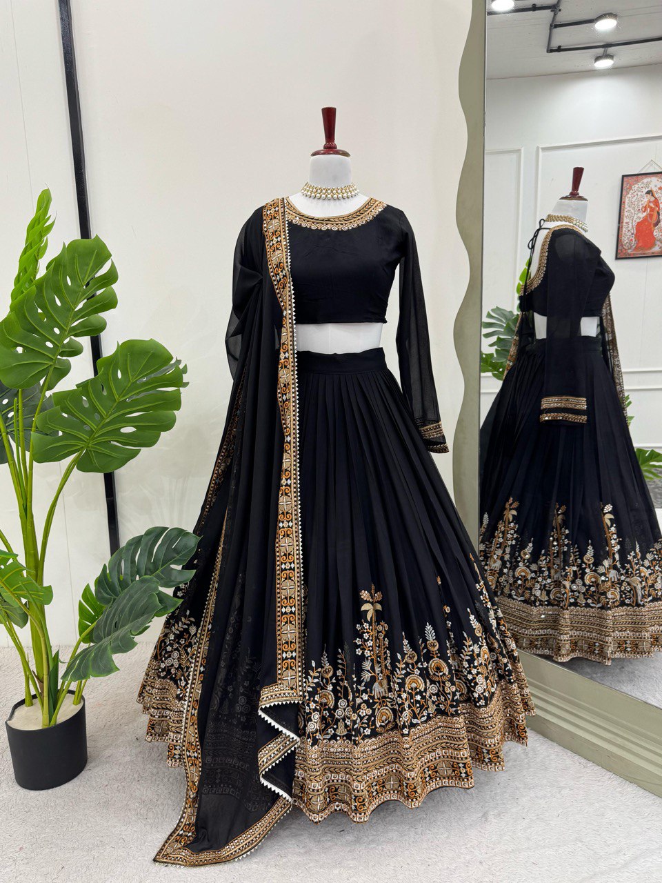 Semi-Stitched Lehenga Choli Set - 4m Flare, Faux Georgette, Sequence & Thread Work, Cancan Layer, Embroidered Dupatta