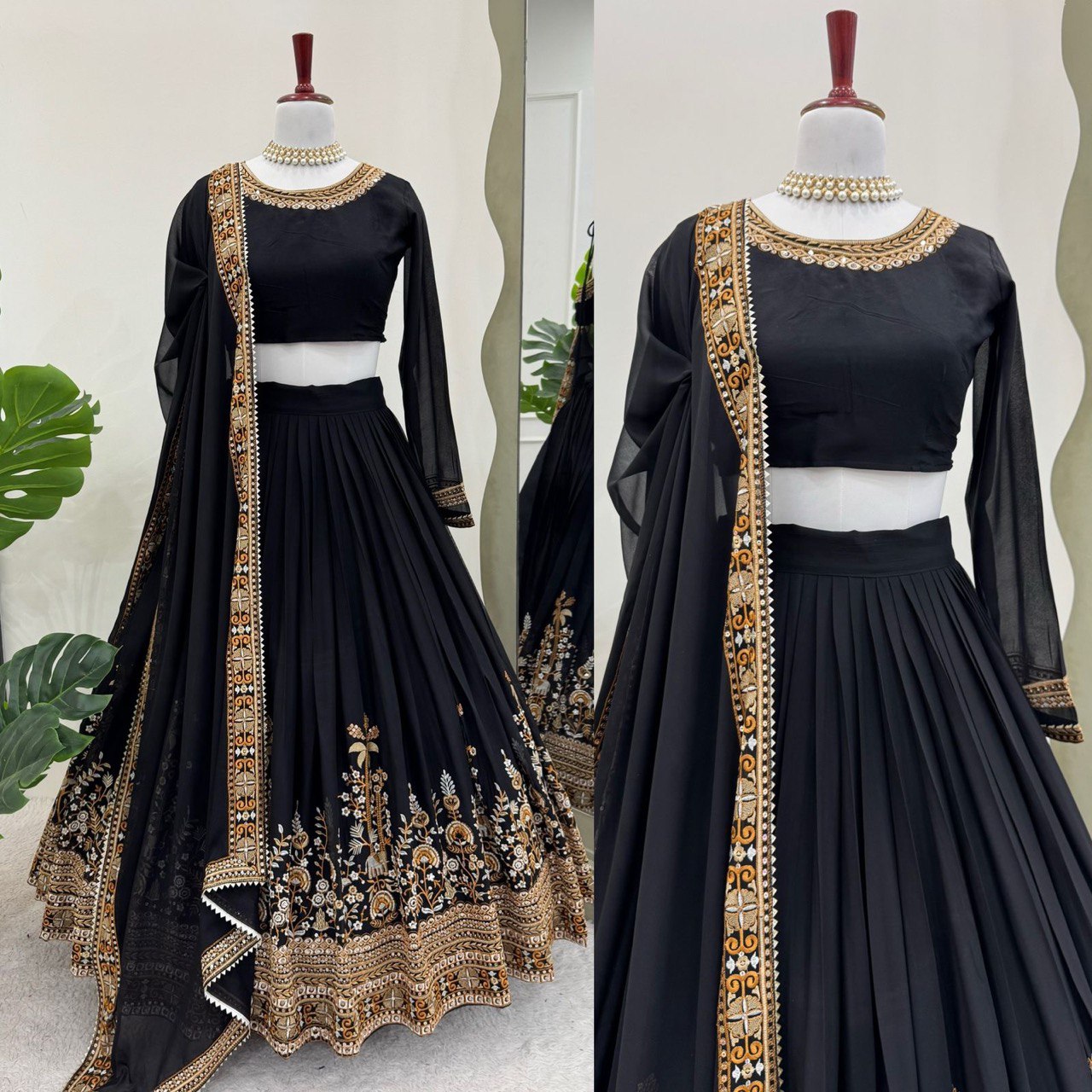 Semi-Stitched Lehenga Choli Set - 4m Flare, Faux Georgette, Sequence & Thread Work, Cancan Layer, Embroidered Dupatta