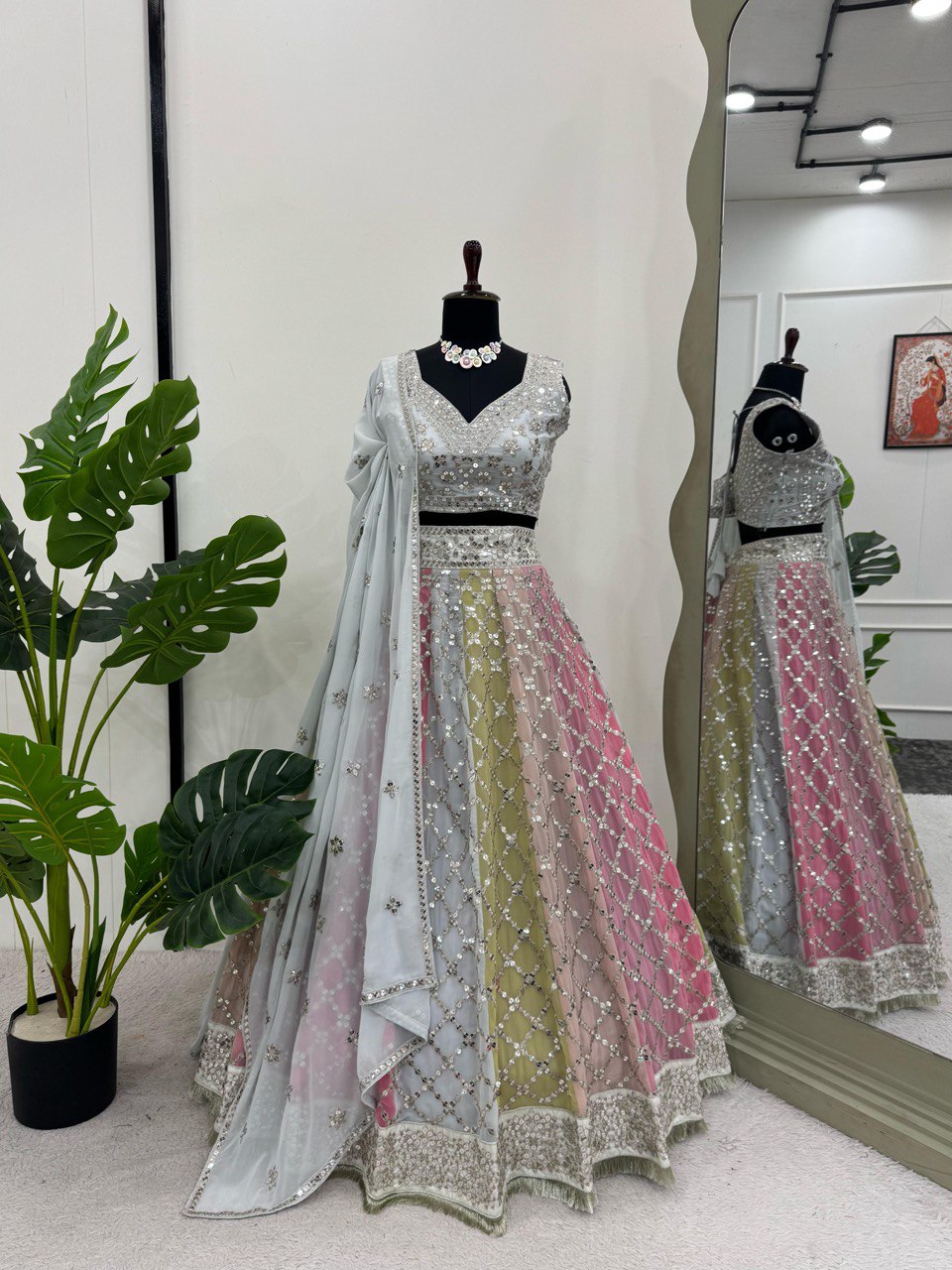 9mm Sequence Lehenga Choli - Semi-Stitched, 3.5m Flare, Fox Georgette, Cancan Support, Fancy Lace Dupatta for Weddings