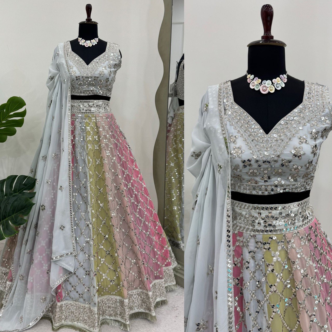 9mm Sequence Lehenga Choli - Semi-Stitched, 3.5m Flare, Fox Georgette, Cancan Support, Fancy Lace Dupatta for Weddings