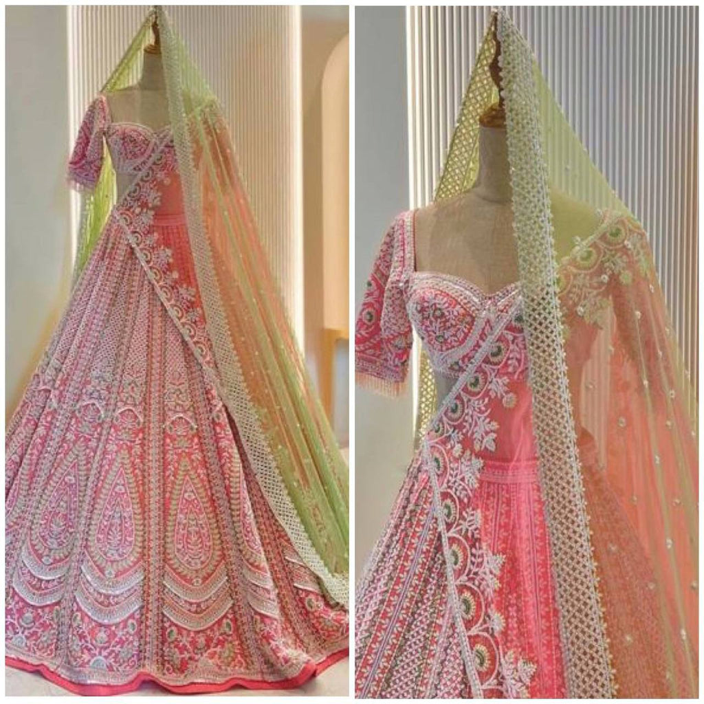 Faux Georgette Embroidered Lehenga Set with Dual Dupatta – Graceful Festive Wear