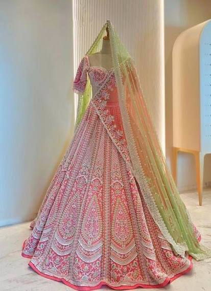 Faux Georgette Embroidered Lehenga Set with Dual Dupatta – Graceful Festive Wear