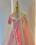 Baby Pink Embroidered Lehenga Set with White Thread and Sequin Work