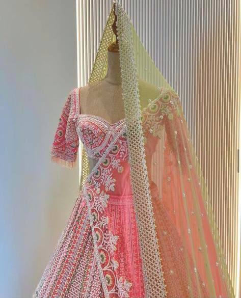 Faux Georgette Embroidered Lehenga Set with Dual Dupatta – Graceful Festive Wear