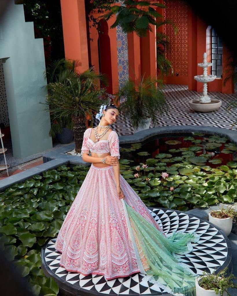 Faux Georgette Embroidered Lehenga Set with Dual Dupatta – Graceful Festive Wear