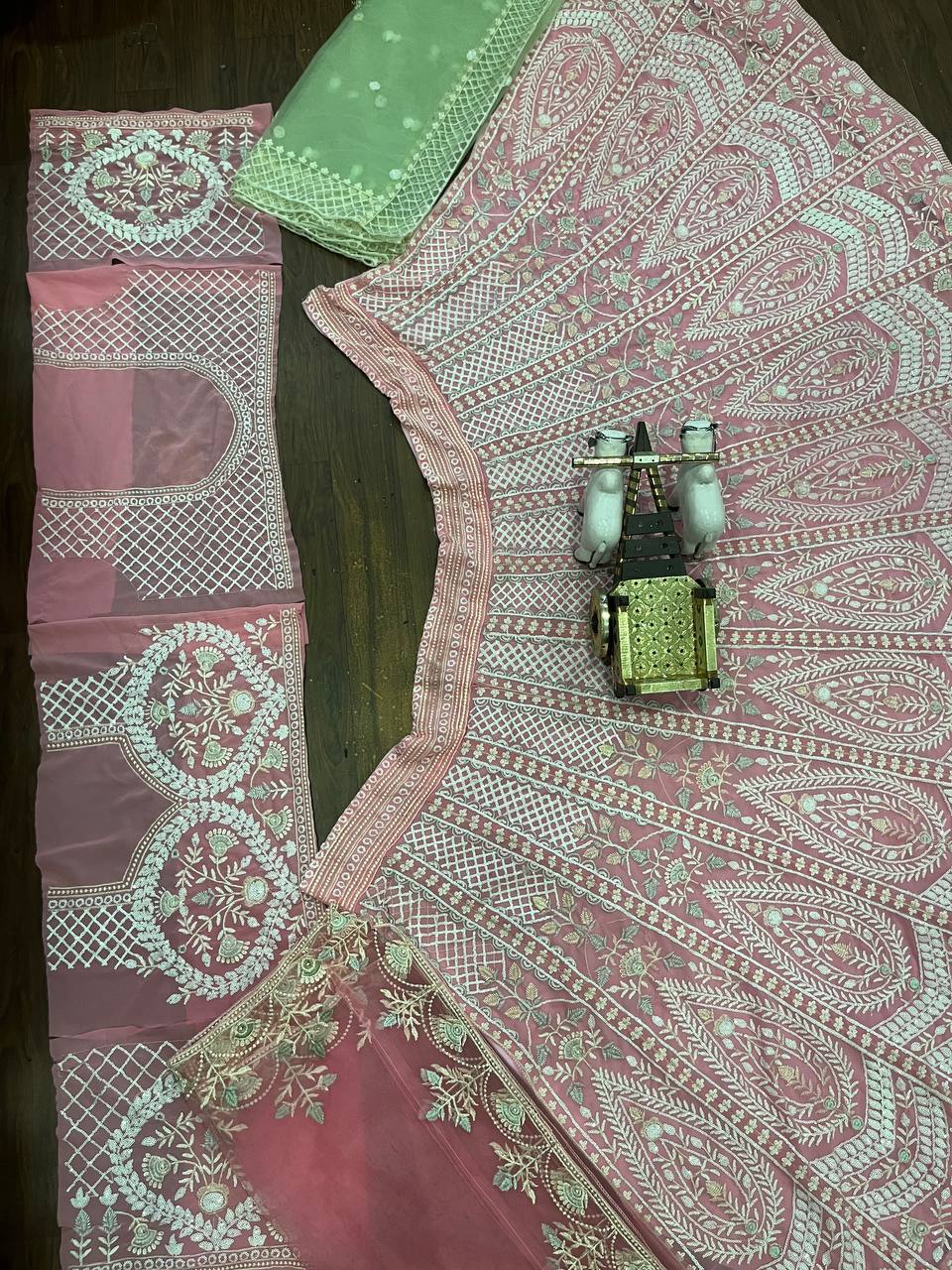 Faux Georgette Embroidered Lehenga Set with Dual Dupatta – Graceful Festive Wear