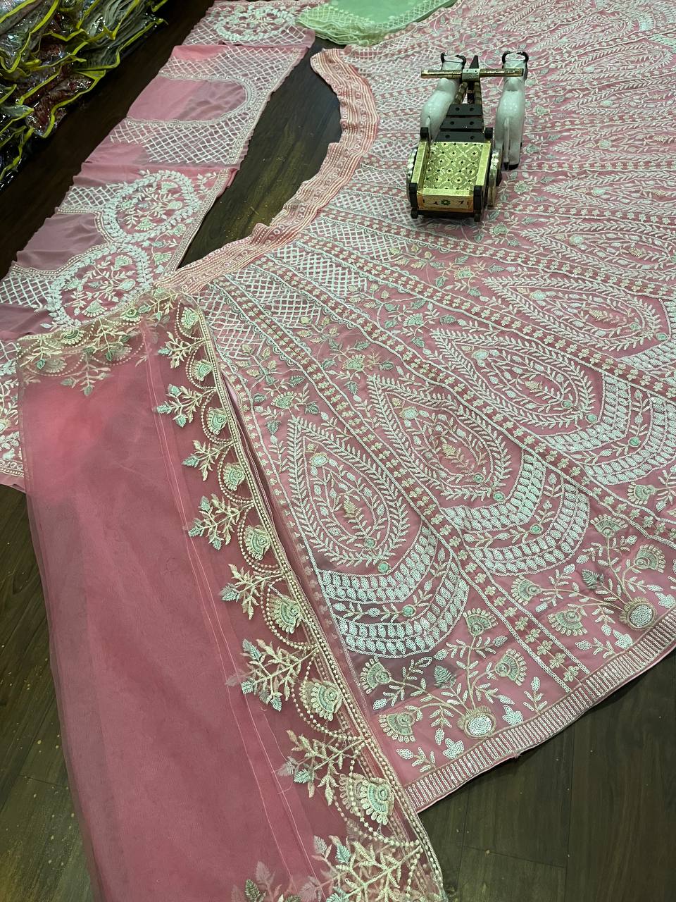 Faux Georgette Embroidered Lehenga Set with Dual Dupatta – Graceful Festive Wear