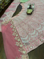 Baby Pink Embroidered Lehenga Set with White Thread and Sequin Work