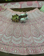 Baby Pink Embroidered Lehenga Set with White Thread and Sequin Work