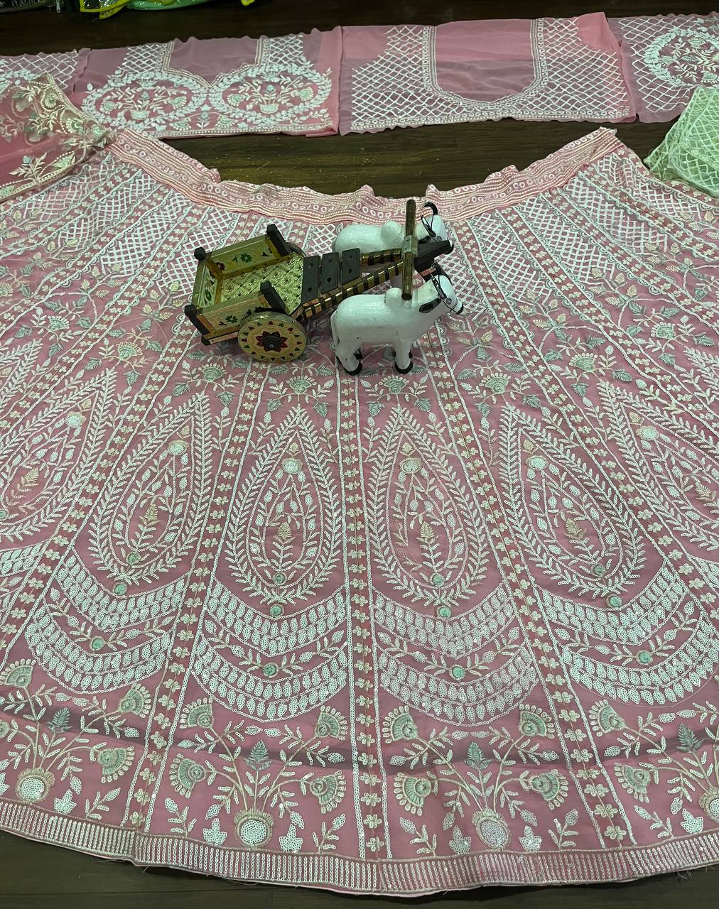 Baby Pink Embroidered Lehenga Set with White Thread and Sequin Work