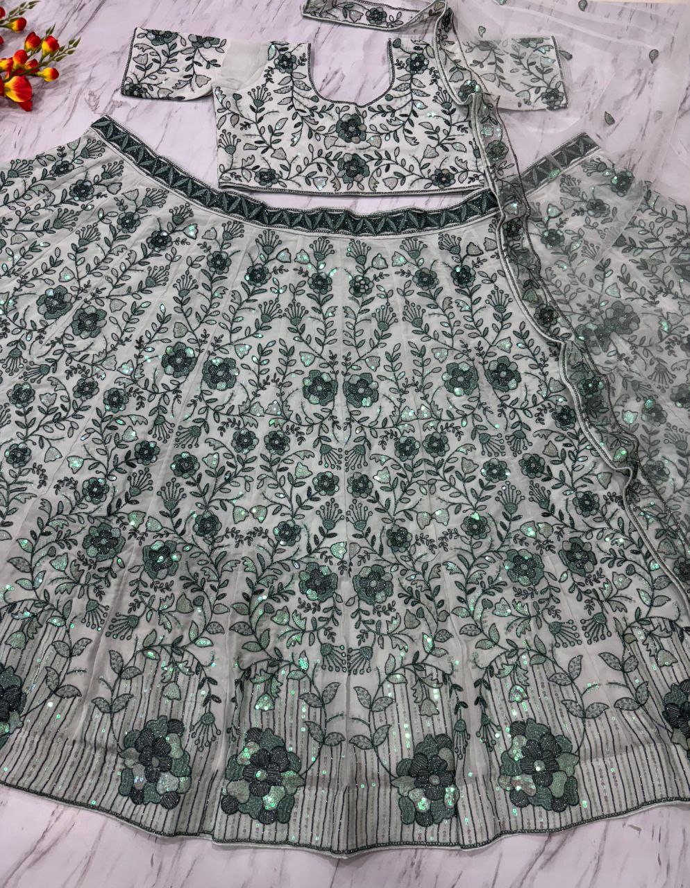 Premium Faux Georgette Lehenga Choli Set - 3.5m Flare with Dori & Sequin Work