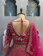 “Hot Pink Soft Net Bridal Lehenga with Coding Sequins Embroidery & Cancan – Length 42, Blouse up to 5XL”