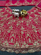 “Hot Pink Soft Net Bridal Lehenga with Coding Sequins Embroidery & Cancan – Length 42, Blouse up to 5XL”