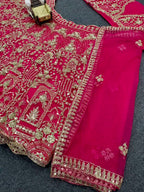 “Hot Pink Soft Net Bridal Lehenga with Coding Sequins Embroidery & Cancan – Length 42, Blouse up to 5XL”