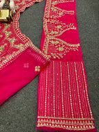 “Hot Pink Soft Net Bridal Lehenga with Coding Sequins Embroidery & Cancan – Length 42, Blouse up to 5XL”