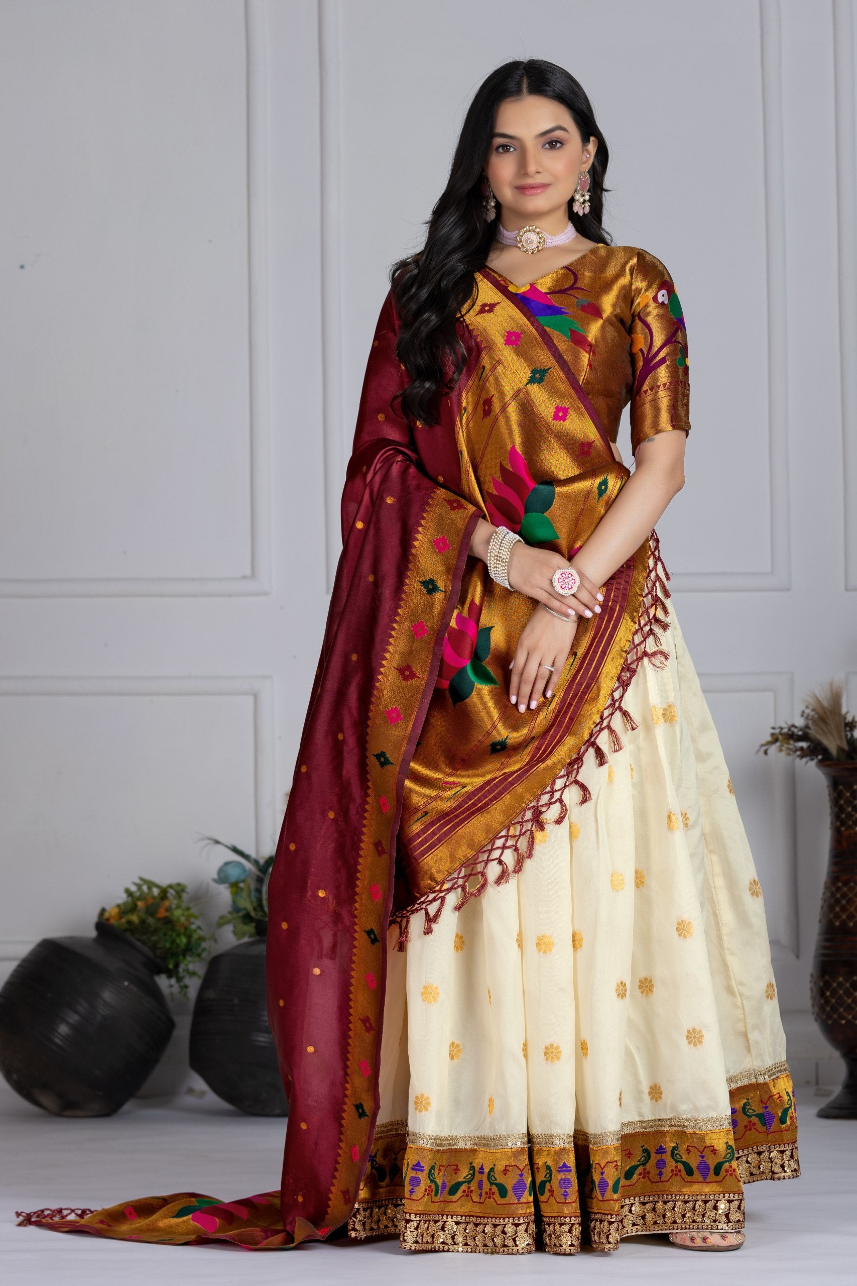 ✨ "Heavy Jacquard Lichi Silk Lehenga Choli with Zari Weaving (Stitched Upto Size 44) | Wedding & Party Wear 🌹"