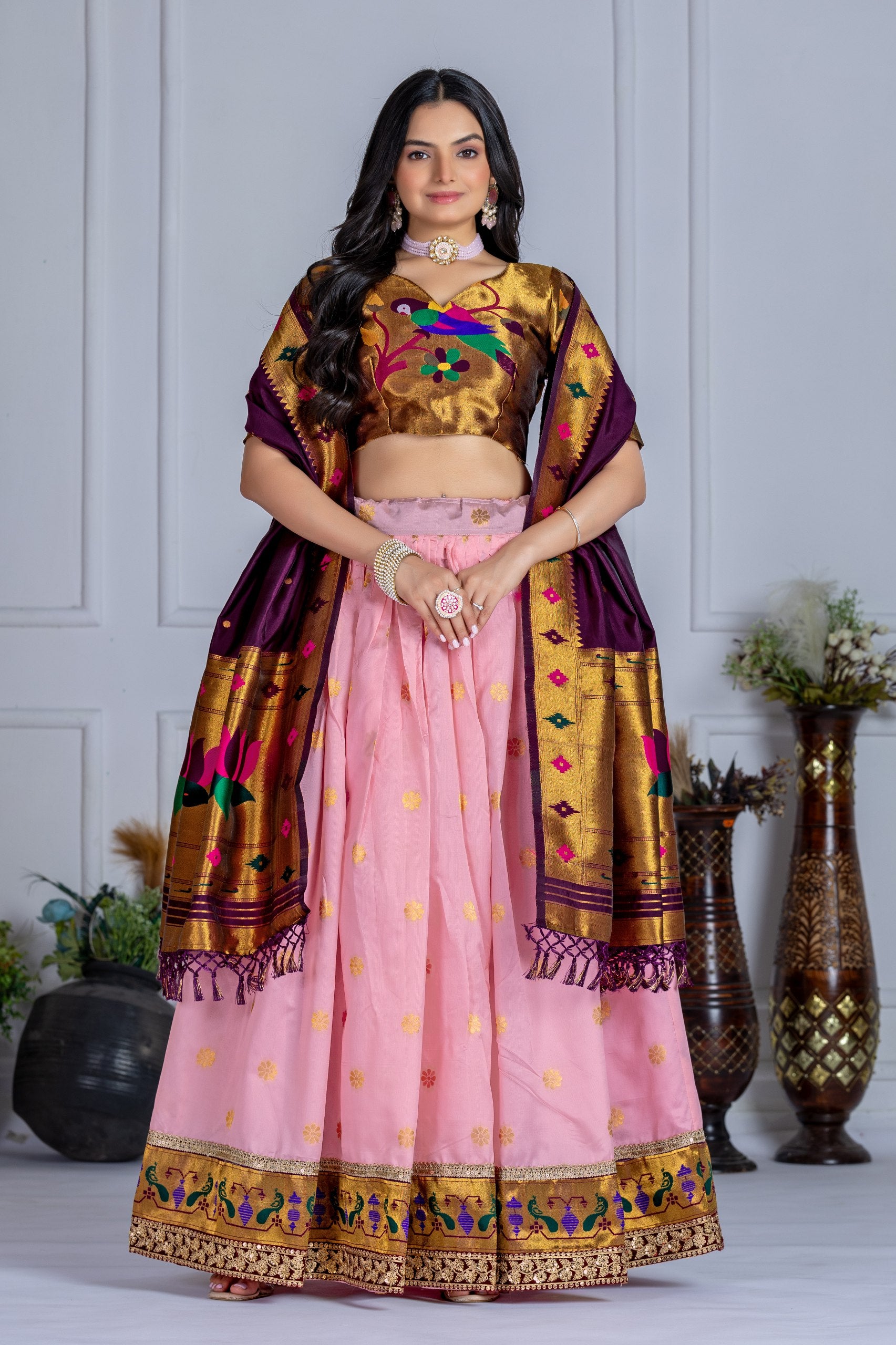 ✨ "Heavy Jacquard Lichi Silk Lehenga Choli with Zari Weaving (Stitched Upto Size 44) | Wedding & Party Wear 🌹"