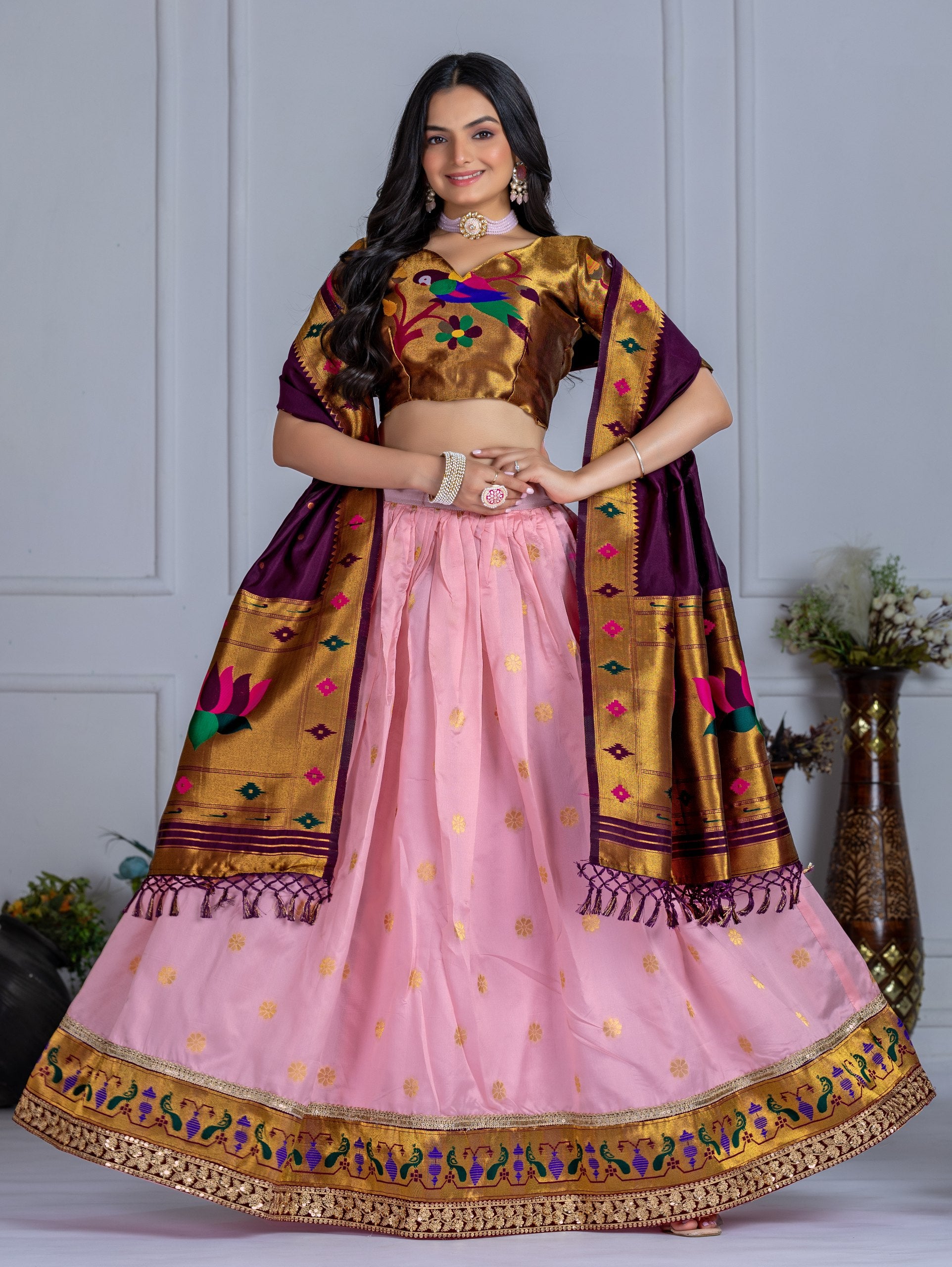 ✨ "Heavy Jacquard Lichi Silk Lehenga Choli with Zari Weaving (Stitched Upto Size 44) | Wedding & Party Wear 🌹"